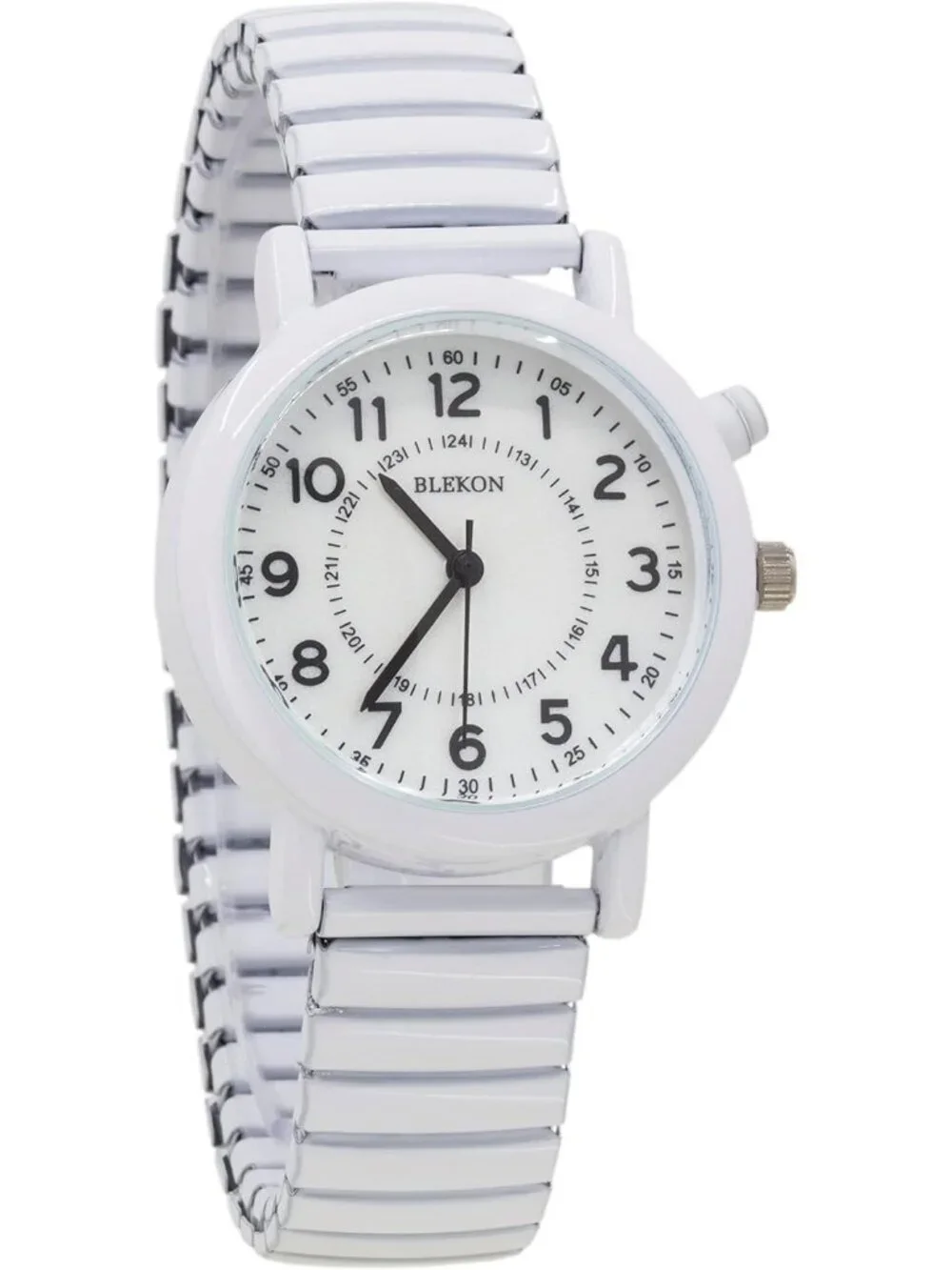 Women's White Analog Display Push Button Glossy Expansion Band Wrist Watch
